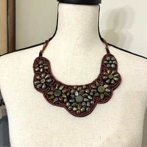 Bohemian Bib Necklace with Beaded Design